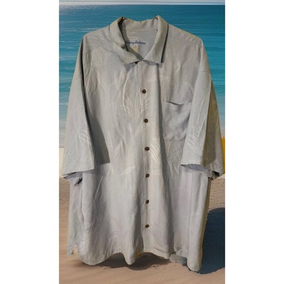 Tommy Bahama 3XB Mens Relaxed Fit Silk Shirt Blue Leaf Print Short Sleeve Button - Picture 5 of 6